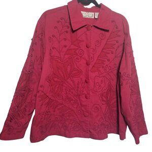 Women's Red Cotton Embroidered Jacket Sz 2X
